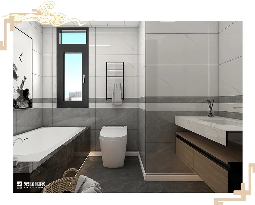 云顶集团岩板TPGR84001+TPGR84012+TPG80225卫浴空间