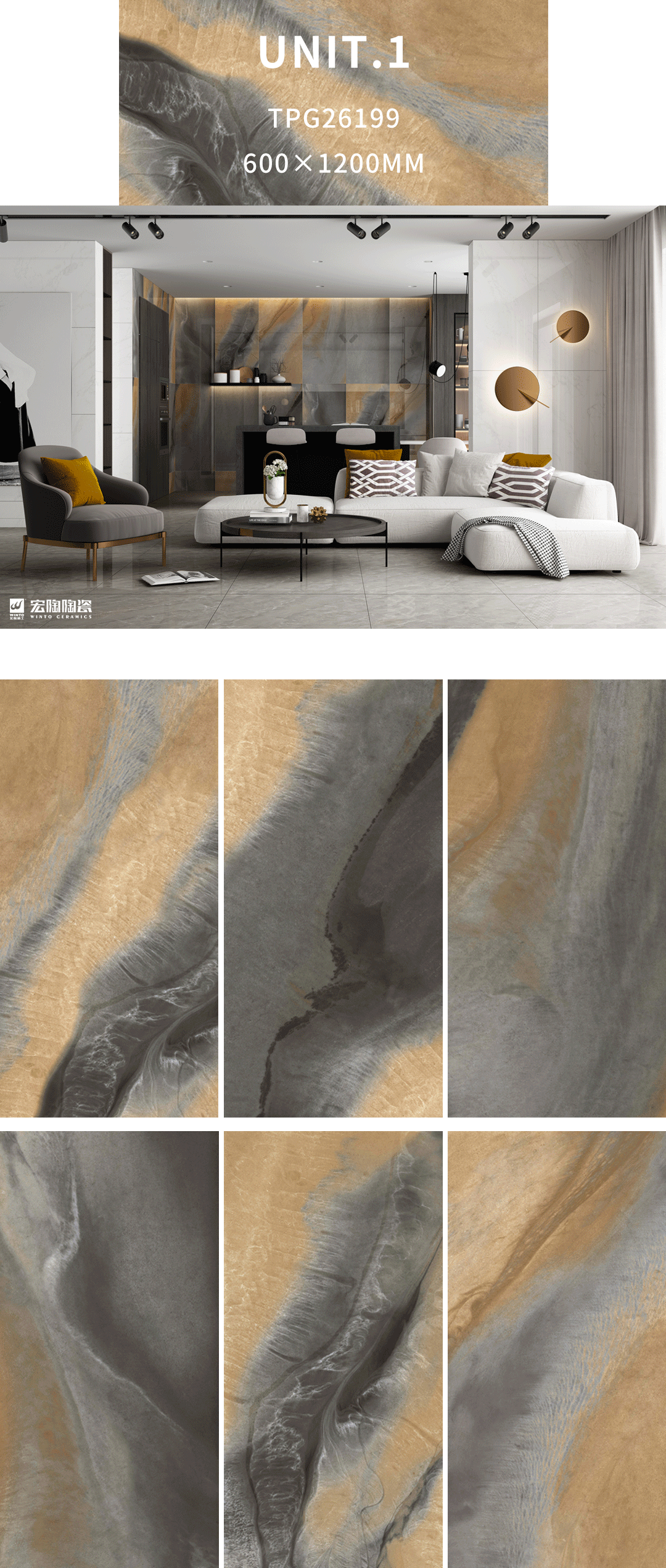 云顶集团TPG26199瓷砖地瓷600×1200mm客厅效果图