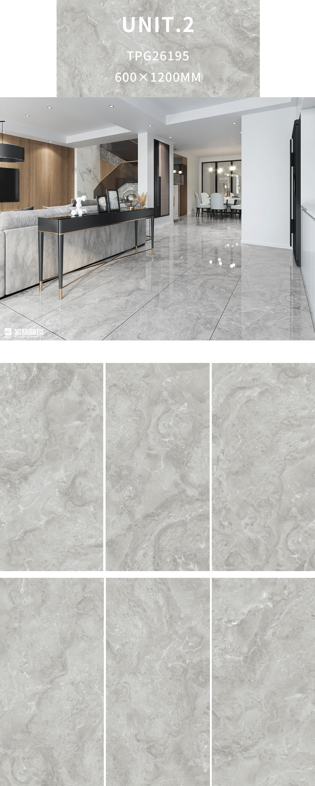云顶集团TPG26195瓷砖地瓷600×1200mm客厅效果图