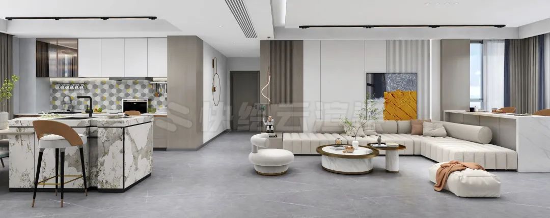 云顶集团质感砖灰色系客餐厅家居空间效果图