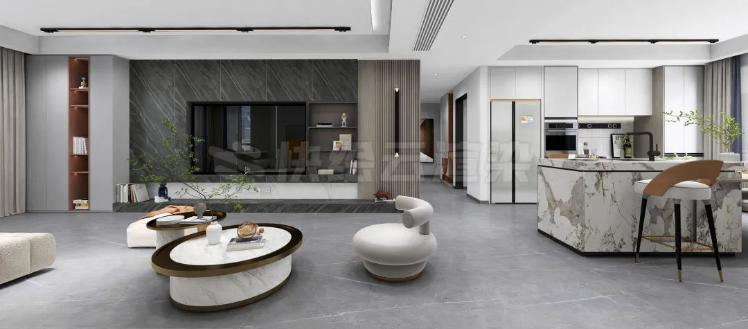 云顶集团质感砖灰色系客厅家居空间