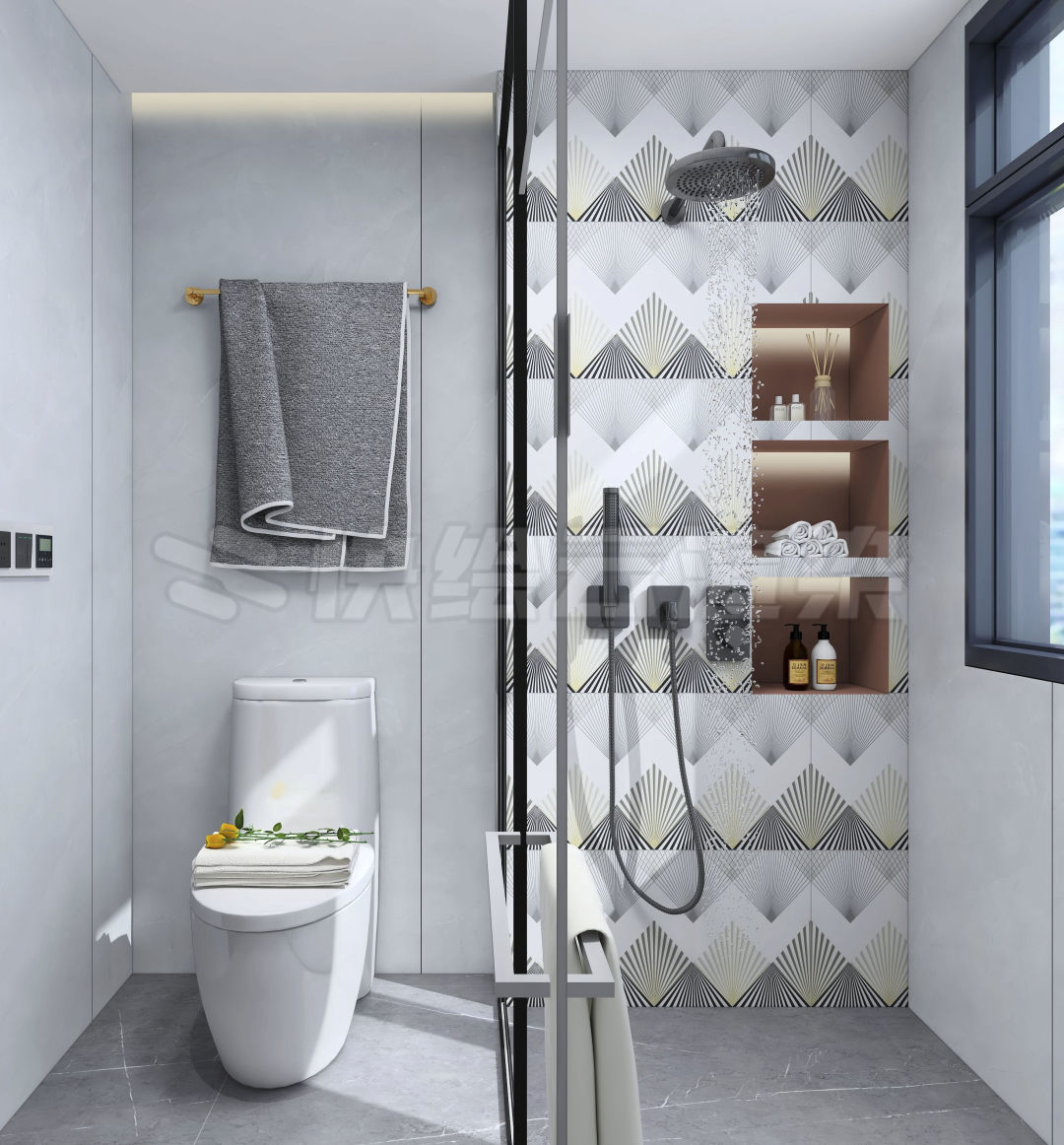 云顶集团质感砖灰色系卫生间家居空间效果图