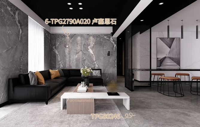 云顶集团地砖装饰的卡拉拉金客厅效果图