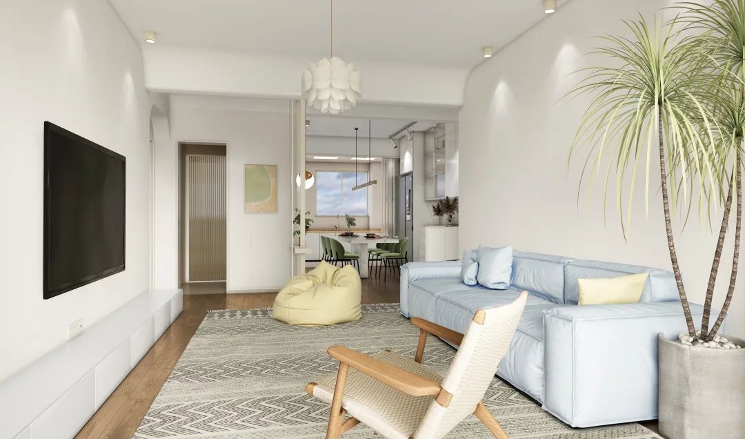 云顶集团莫兰迪色系质感砖客厅效果图