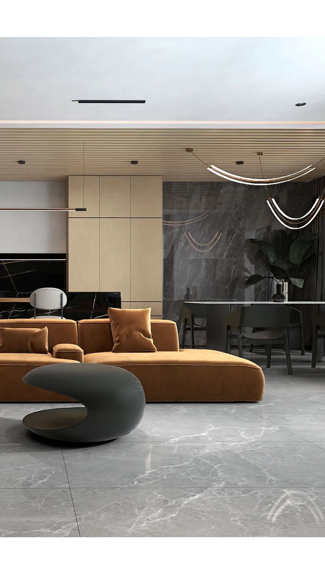 云顶集团TPG157272旺达灰客厅和厨房效果图