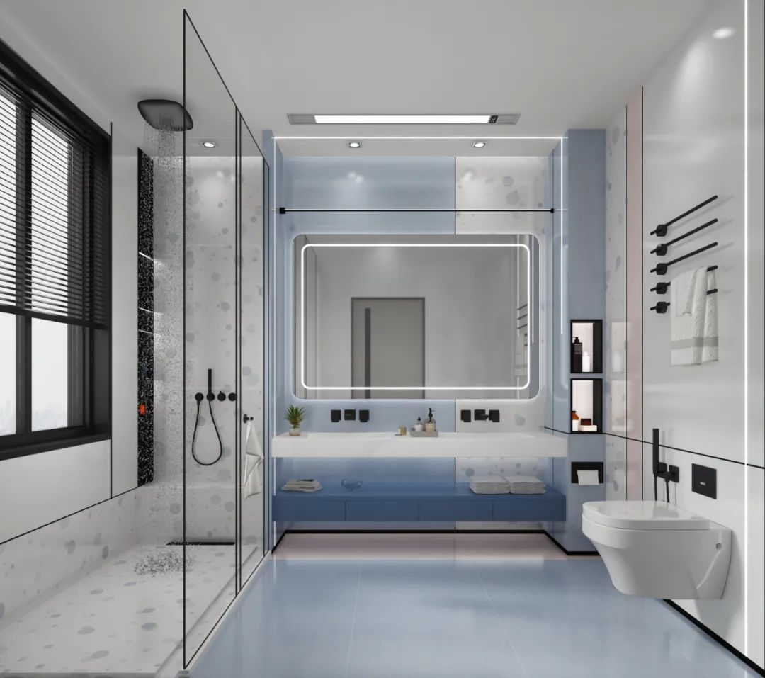 云顶集团莫兰迪色系瓷砖的蜻蜓的同党-烟灰蓝地砖装修效果图